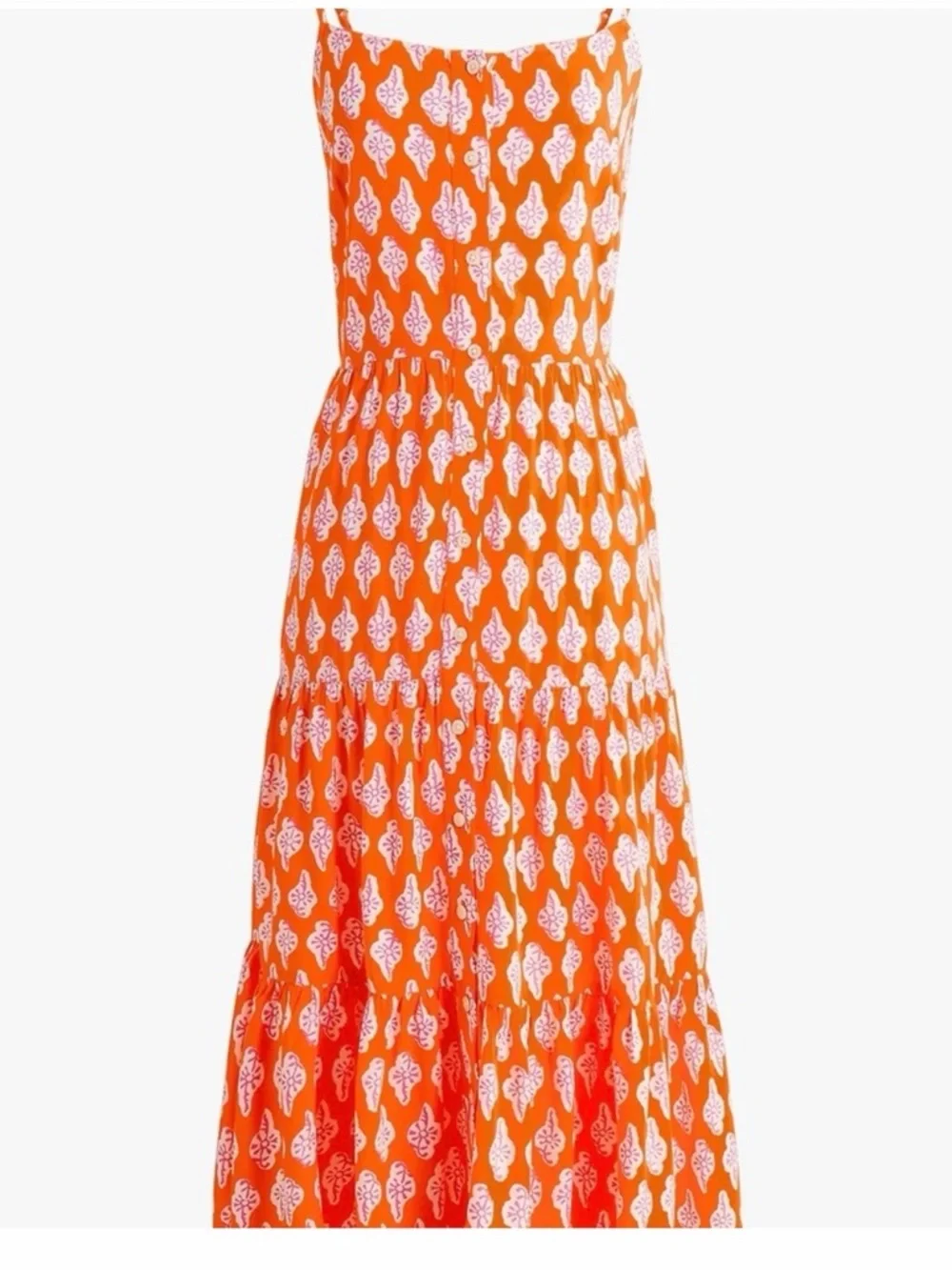 J. Crew Orange Printed Midi Dress with White Motif - Picture 2 of 4